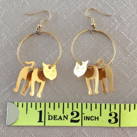 VINTAGE Cat Earrings Pierced Hoops - Picture 3 of 5